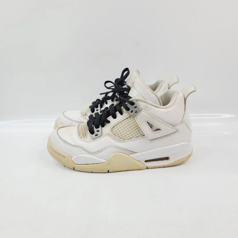 Jordan Boy's White 4 Retro BG 408452-100 Lace Up Casual Sneaker‎ Size 5Y